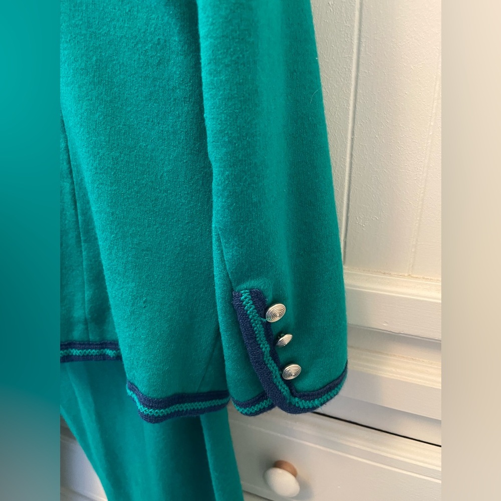 Bleyle Women’s Teal Green with Blue trim Blazer &Pants Vintage Wool Sz 14 Petite - Picture 9 of 16